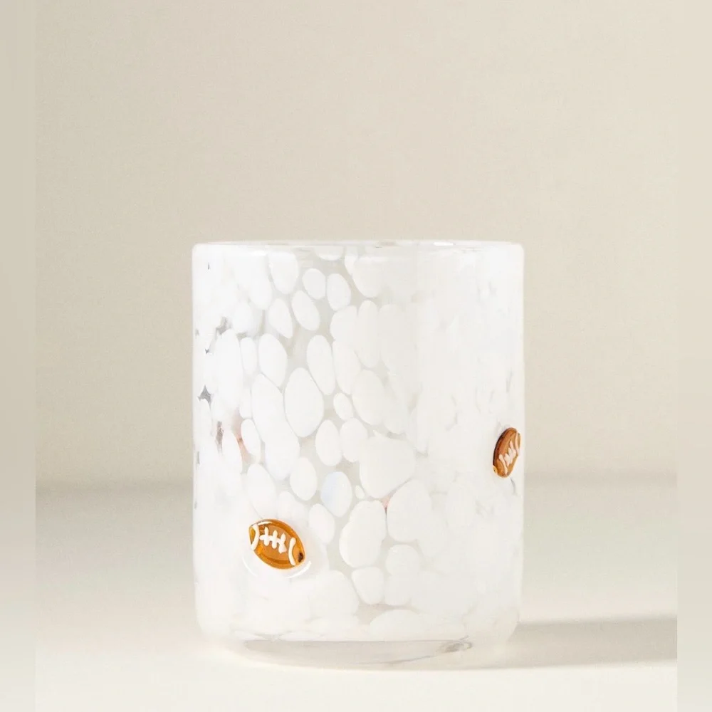 Anthropologie The Confetti Icon Juice Glass, WHITE Confetti Football, NWT